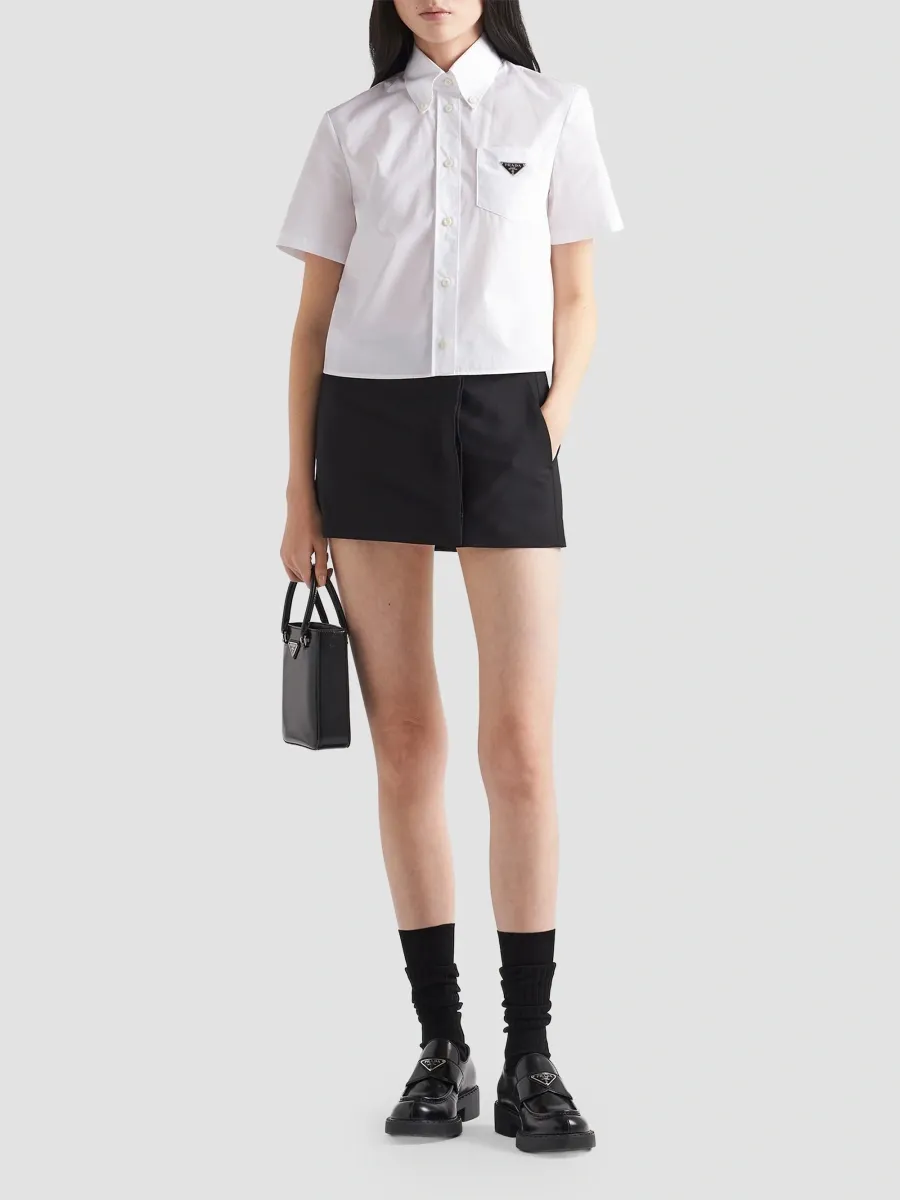 Prada Women's Short-Sleeved Cotton Poplin Shirt | Thumbnail 2
