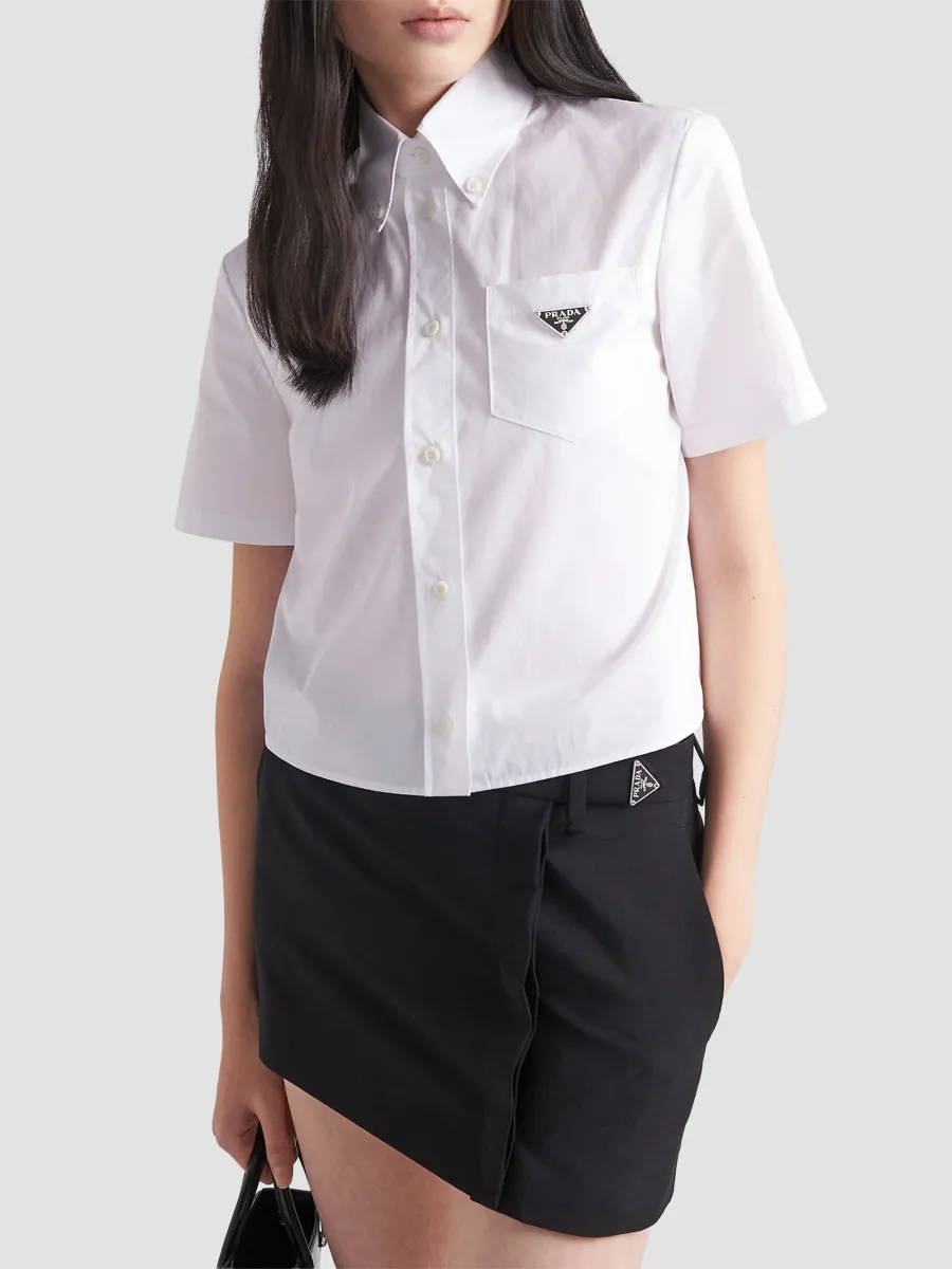 Prada Women's Short-Sleeved Cotton Poplin Shirt | Thumbnail 3