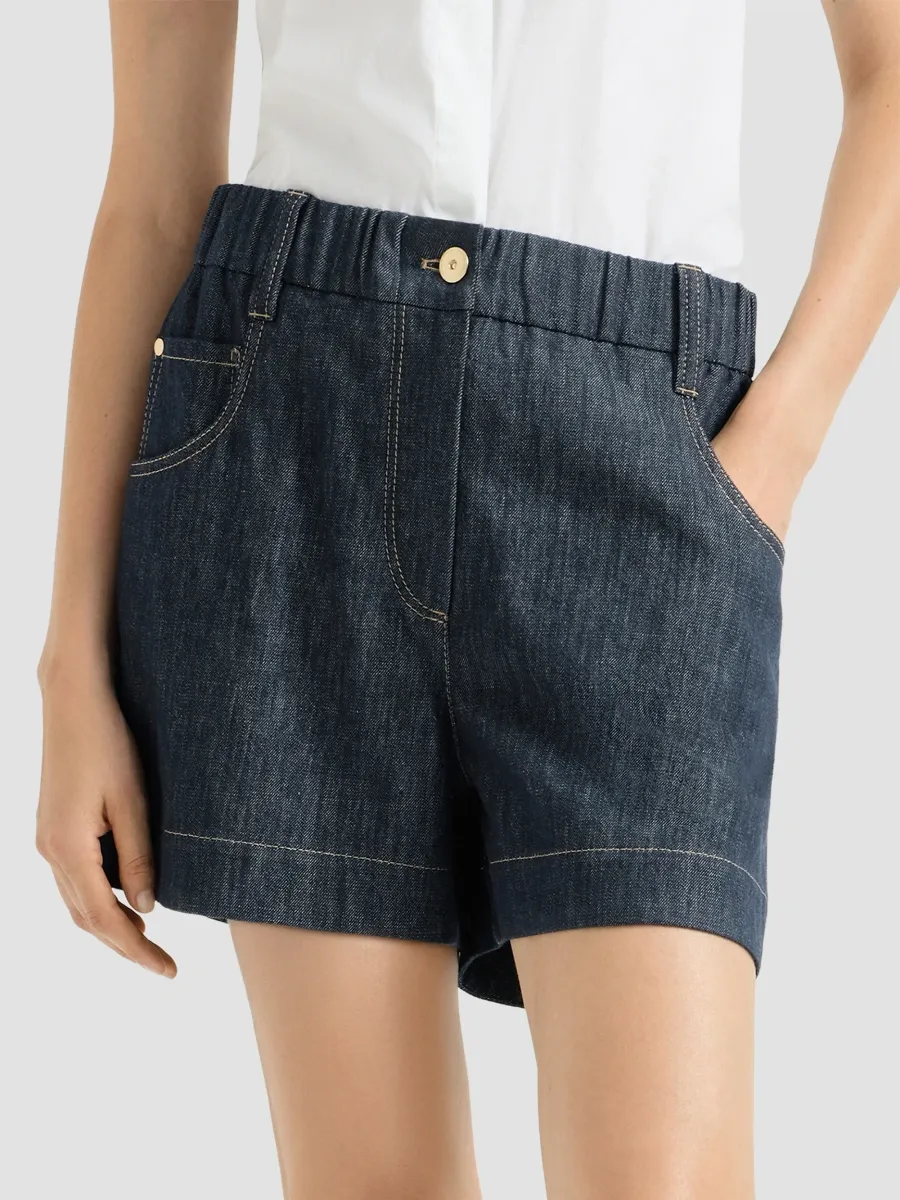 Brunello Cucinelli Women's Cotton Denim-Effect Twill Shorts with Monili - Denim | Thumbnail 2