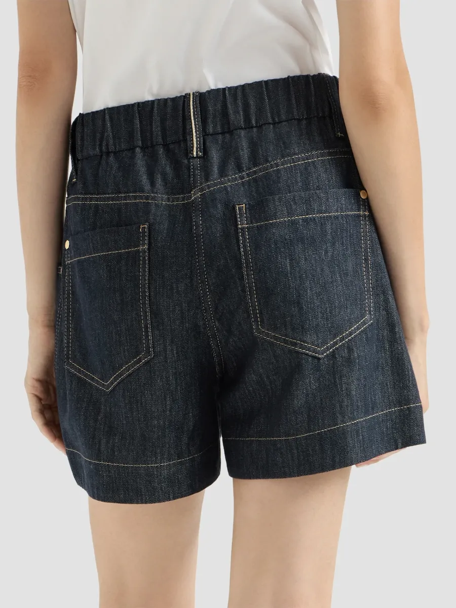 Brunello Cucinelli Women's Cotton Denim-Effect Twill Shorts with Monili - Denim | Thumbnail 3