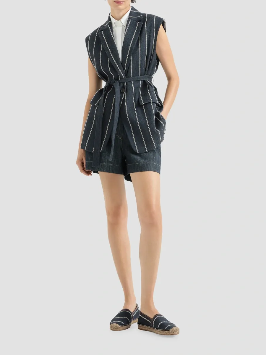 Brunello Cucinelli Women's Cotton Denim-Effect Twill Shorts with Monili - Denim | Thumbnail 6