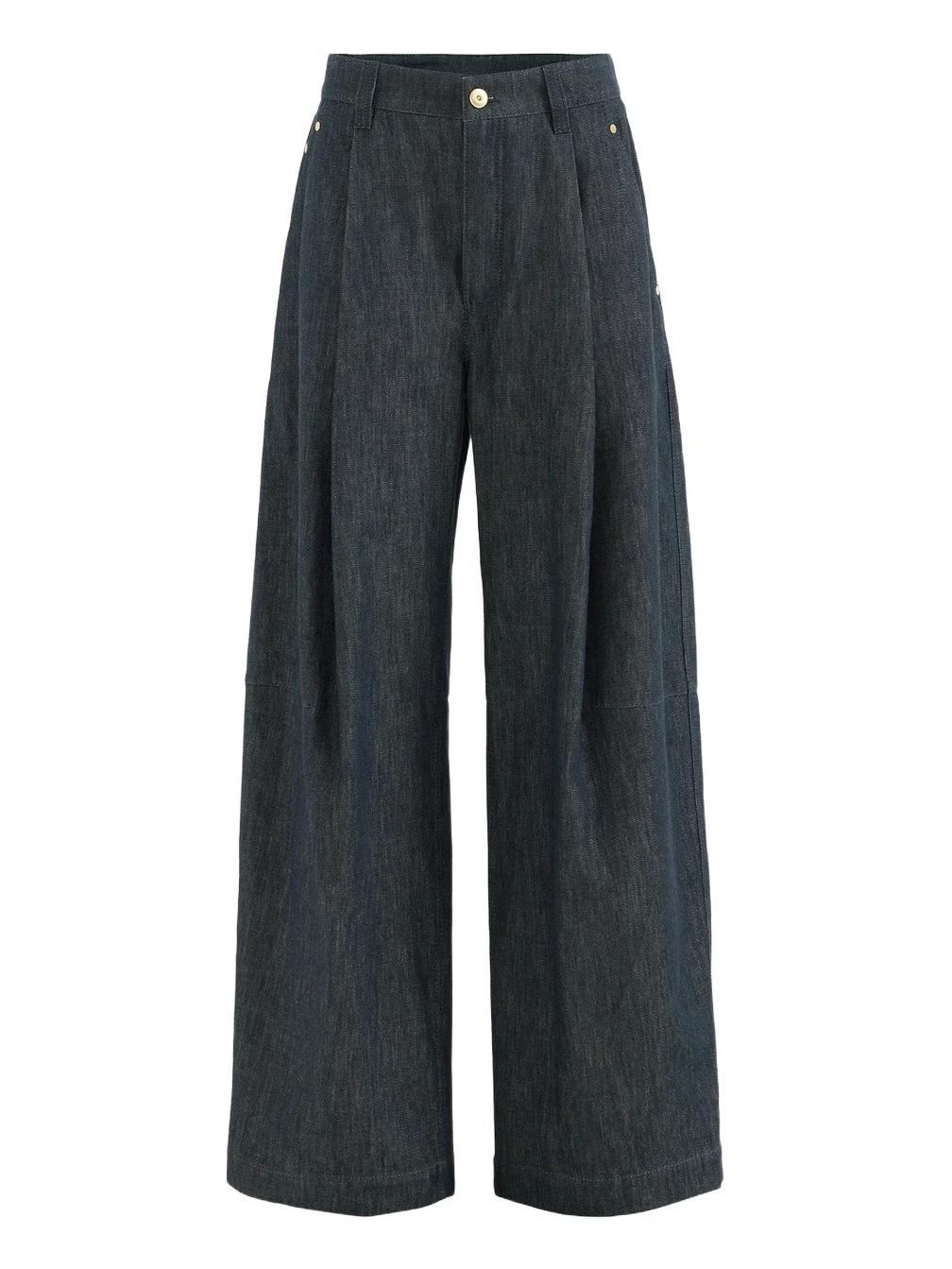 Brunello Cucinelli Women's Cotton Denim-Effect Twill Pleated Barrel Trousers with Monili - Denim