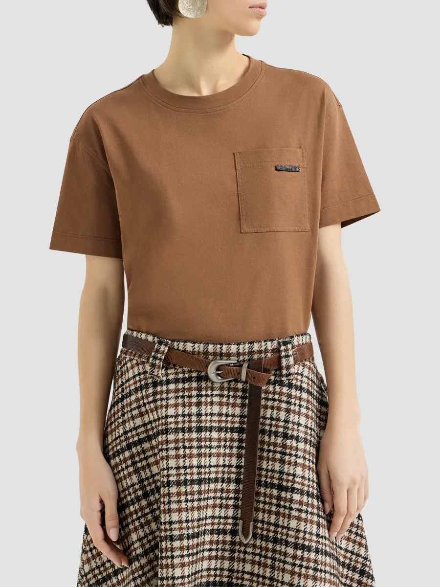 Brunello Cucinelli Women's Cotton Jersey T-Shirt with Shiny Tab - Dattero | Thumbnail 2 Brunello Cucinelli Women's Cotton Jersey T-Shirt with Shiny Tab - Dattero | Thumbnail 2