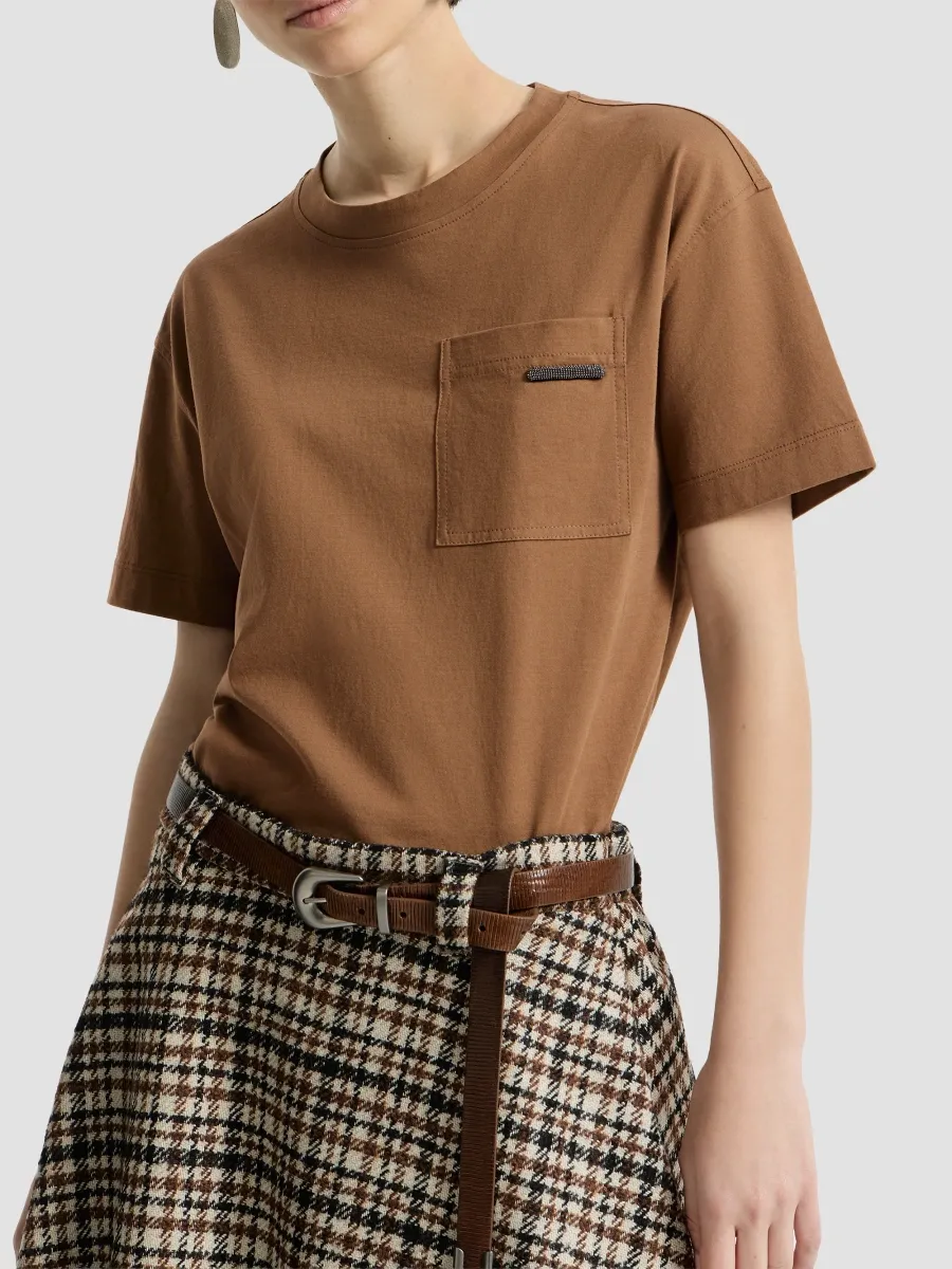 Brunello Cucinelli Women's Cotton Jersey T-Shirt with Shiny Tab - Dattero | Thumbnail 4 Brunello Cucinelli Women's Cotton Jersey T-Shirt with Shiny Tab - Dattero | Thumbnail 4