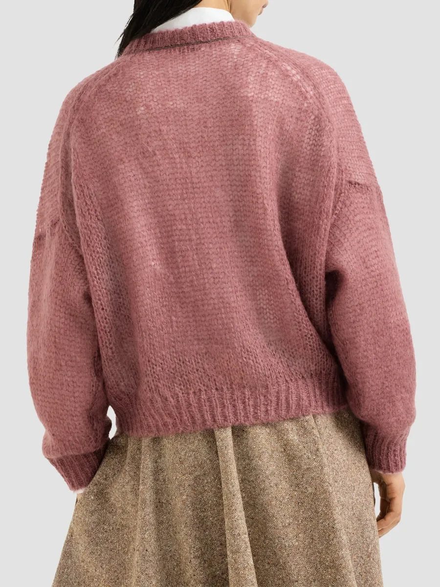 Brunello Cucinelli Women's Sparkling Mohair Sweater with Monili - Purple | Thumbnail 3 Brunello Cucinelli Women's Sparkling Mohair Sweater with Monili - Purple | Thumbnail 3