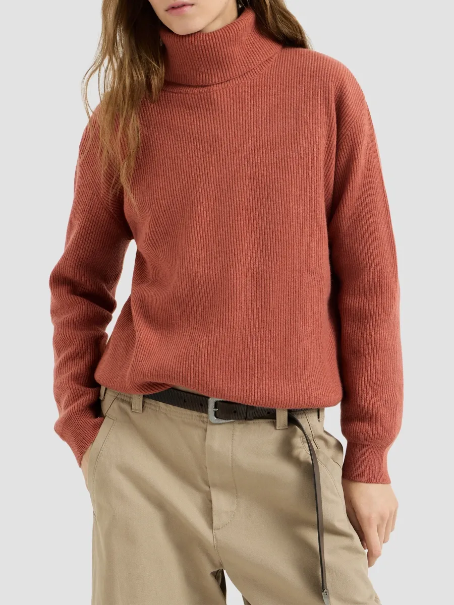 Brunello Cucinelli Women's Cashmere English Rib Turtleneck Sweater with Monili - Firebrick | Thumbnail 2 Brunello Cucinelli Women's Cashmere English Rib Turtleneck Sweater with Monili - Firebrick | Thumbnail 2