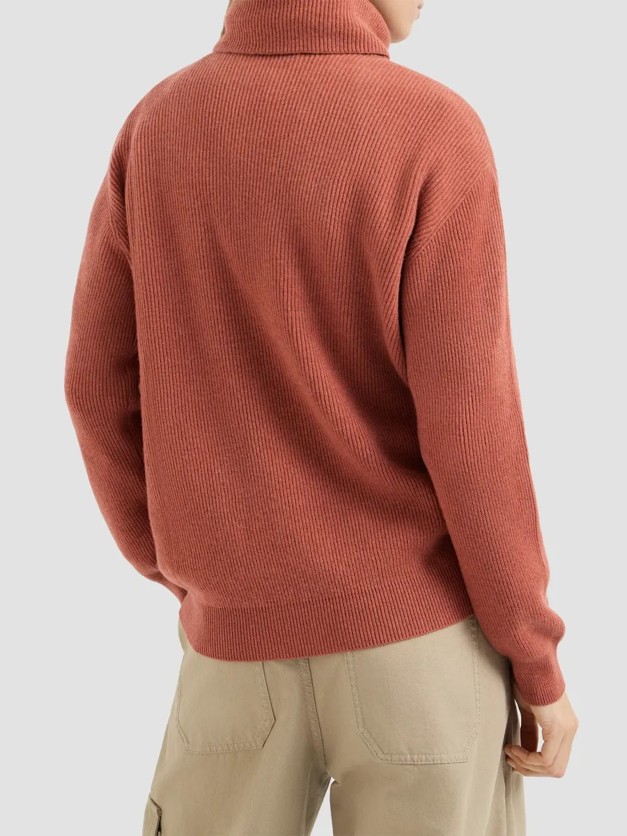 Brunello Cucinelli Women's Cashmere English Rib Turtleneck Sweater with Monili - Firebrick | Thumbnail 3 Brunello Cucinelli Women's Cashmere English Rib Turtleneck Sweater with Monili - Firebrick | Thumbnail 3