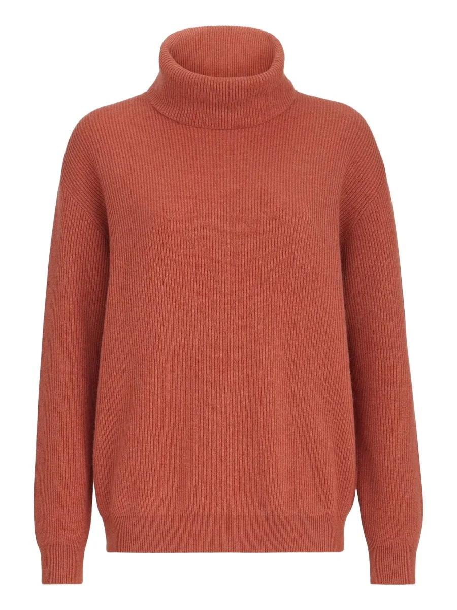 Women's Cashmere English Rib Turtleneck Sweater with Monili - Firebrick