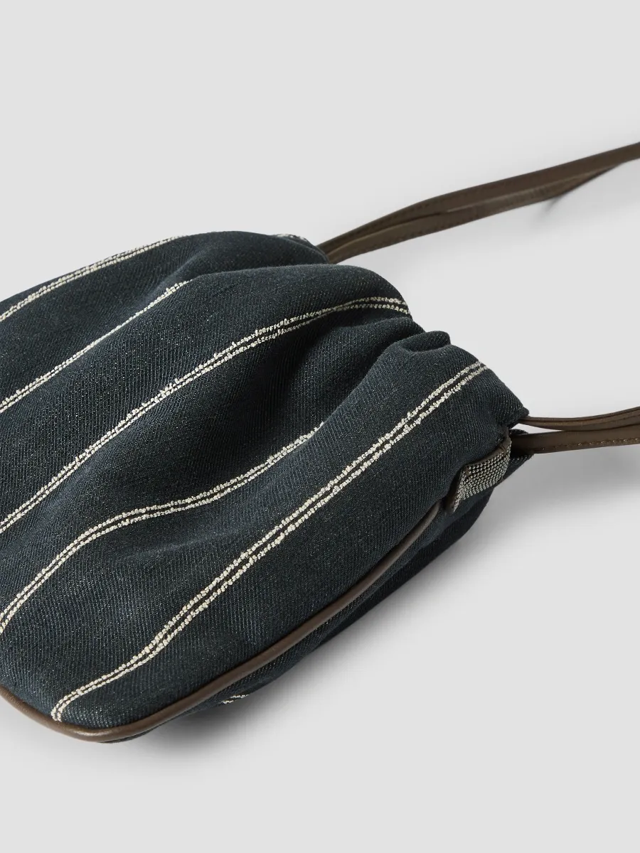 Brunello Cucinelli Women's Pouch Bag in Double Chalk Stripe Cotton and Linen Denim - Denim | Thumbnail 4 Brunello Cucinelli Women's Pouch Bag in Double Chalk Stripe Cotton and Linen Denim - Denim | Thumbnail 4