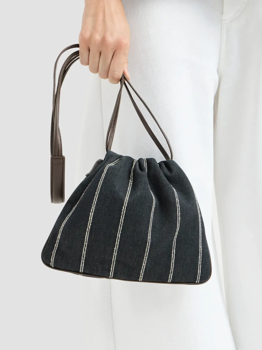 Brunello Cucinelli Women's Pouch Bag in Double Chalk Stripe Cotton and Linen Denim - Denim | Thumbnail 5 Brunello Cucinelli Women's Pouch Bag in Double Chalk Stripe Cotton and Linen Denim - Denim | Thumbnail 5