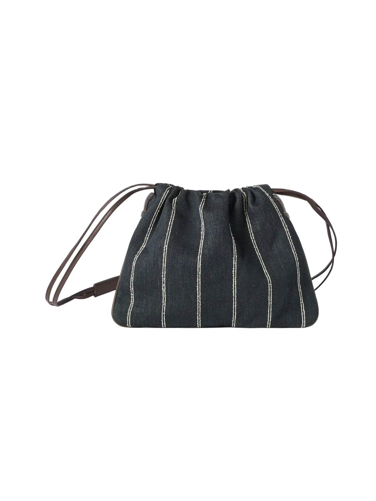 Brunello Cucinelli Women's Pouch Bag in Double Chalk Stripe Cotton and Linen Denim - Denim