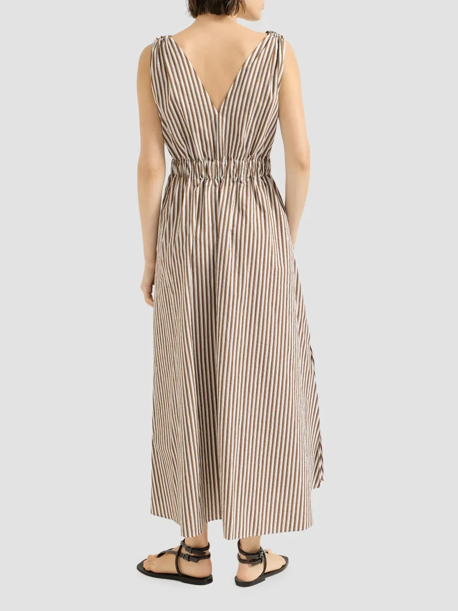 Brunello Cucinelli Women's Striped Wrinkled Poplin Dress with Monili - Beige | Thumbnail 3 Brunello Cucinelli Women's Striped Wrinkled Poplin Dress with Monili - Beige | Thumbnail 3