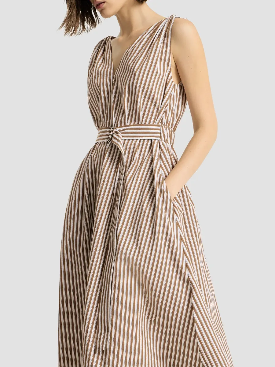 Brunello Cucinelli Women's Striped Wrinkled Poplin Dress with Monili - Beige | Thumbnail 4 Brunello Cucinelli Women's Striped Wrinkled Poplin Dress with Monili - Beige | Thumbnail 4