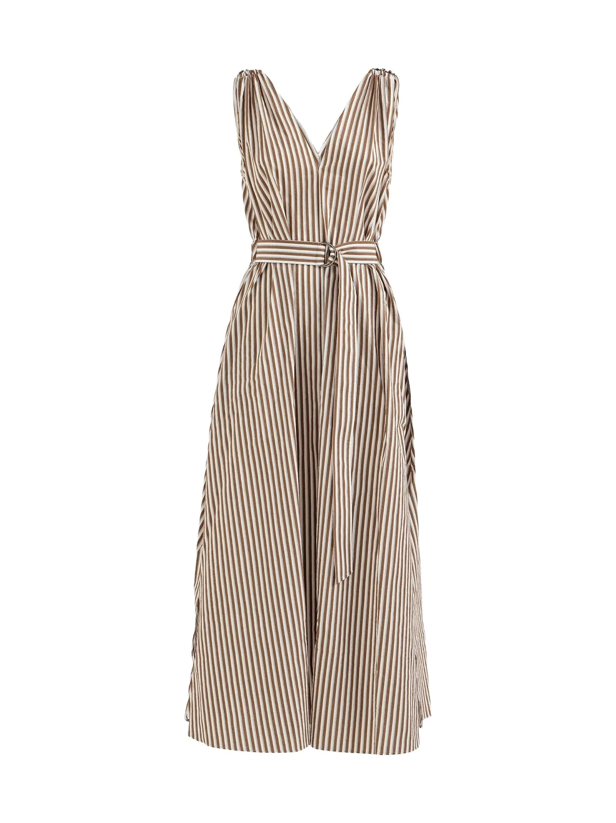 Women's Striped Wrinkled Poplin Dress with Monili - Beige