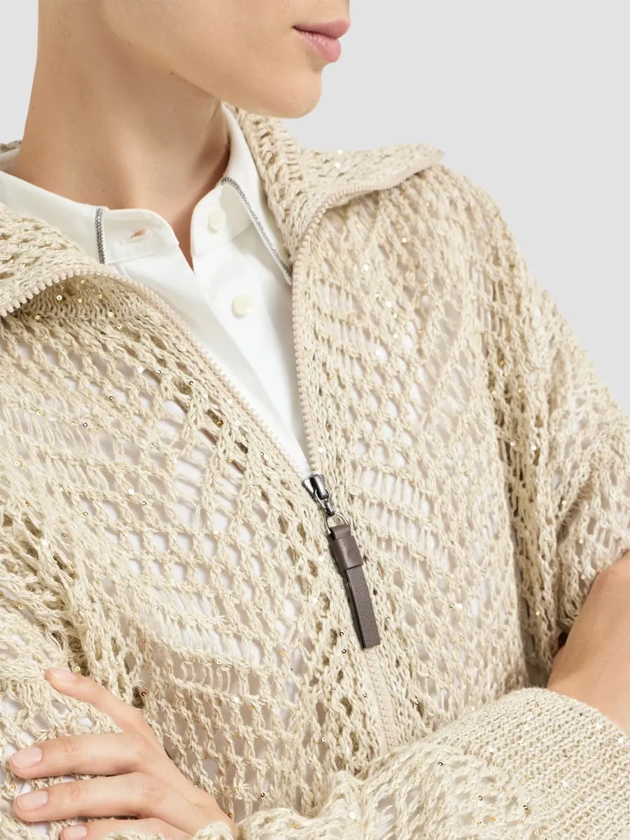 Brunello Cucinelli Women's Dazzling Abstract Leaf Cardigan in Linen with Zipper - Beige | Thumbnail 5 Brunello Cucinelli Women's Dazzling Abstract Leaf Cardigan in Linen with Zipper - Beige | Thumbnail 5