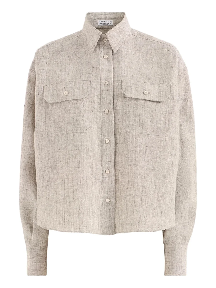 Women's Sparkling Linen Shirt with Monili - Light Grey