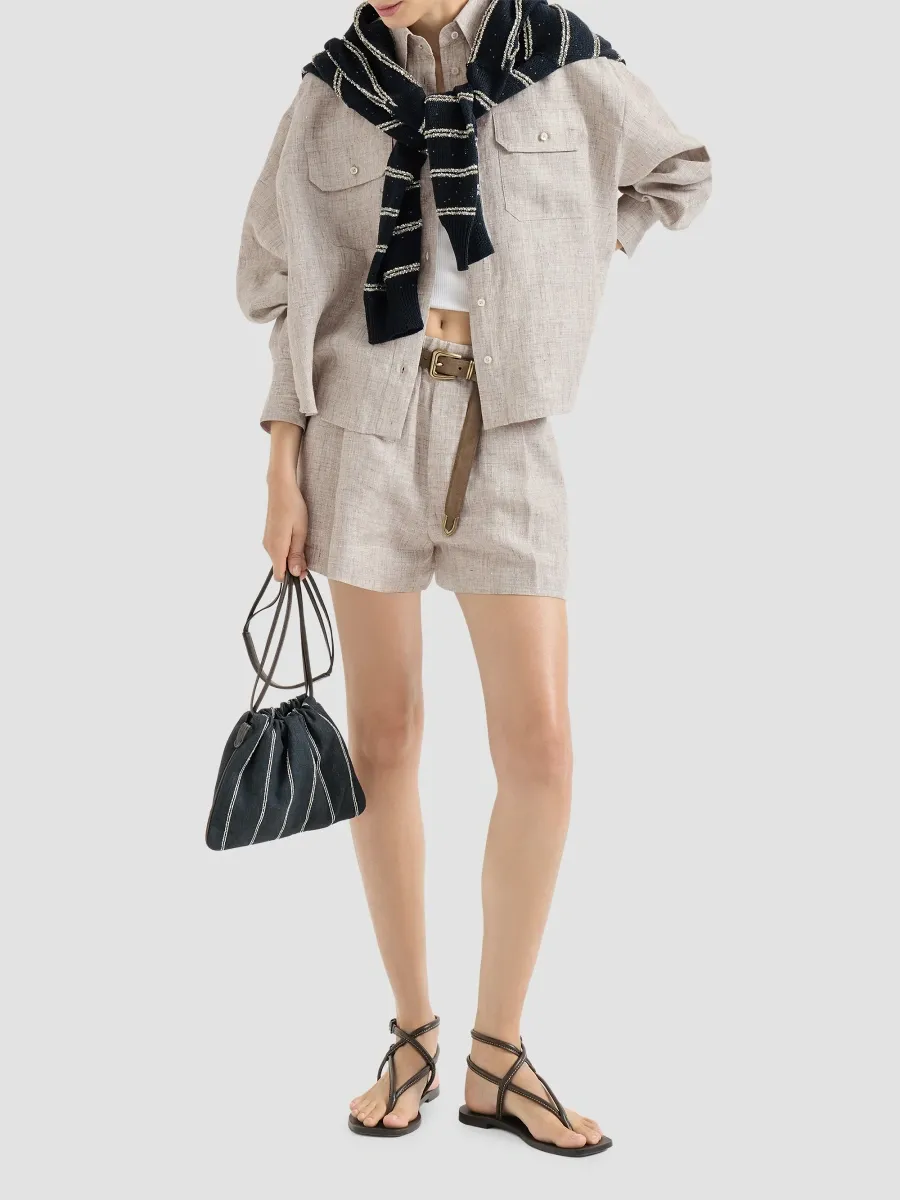 Brunello Cucinelli Women's Linen and Cotton Sweater With Dazzling Double Stripes | Thumbnail 6 Brunello Cucinelli Women's Linen and Cotton Sweater With Dazzling Double Stripes | Thumbnail 6