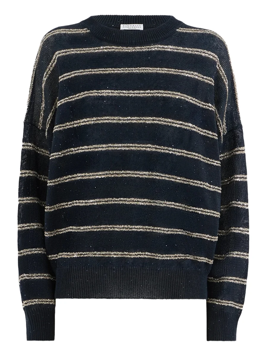 Women's Linen and Cotton Sweater With Dazzling Double Stripes