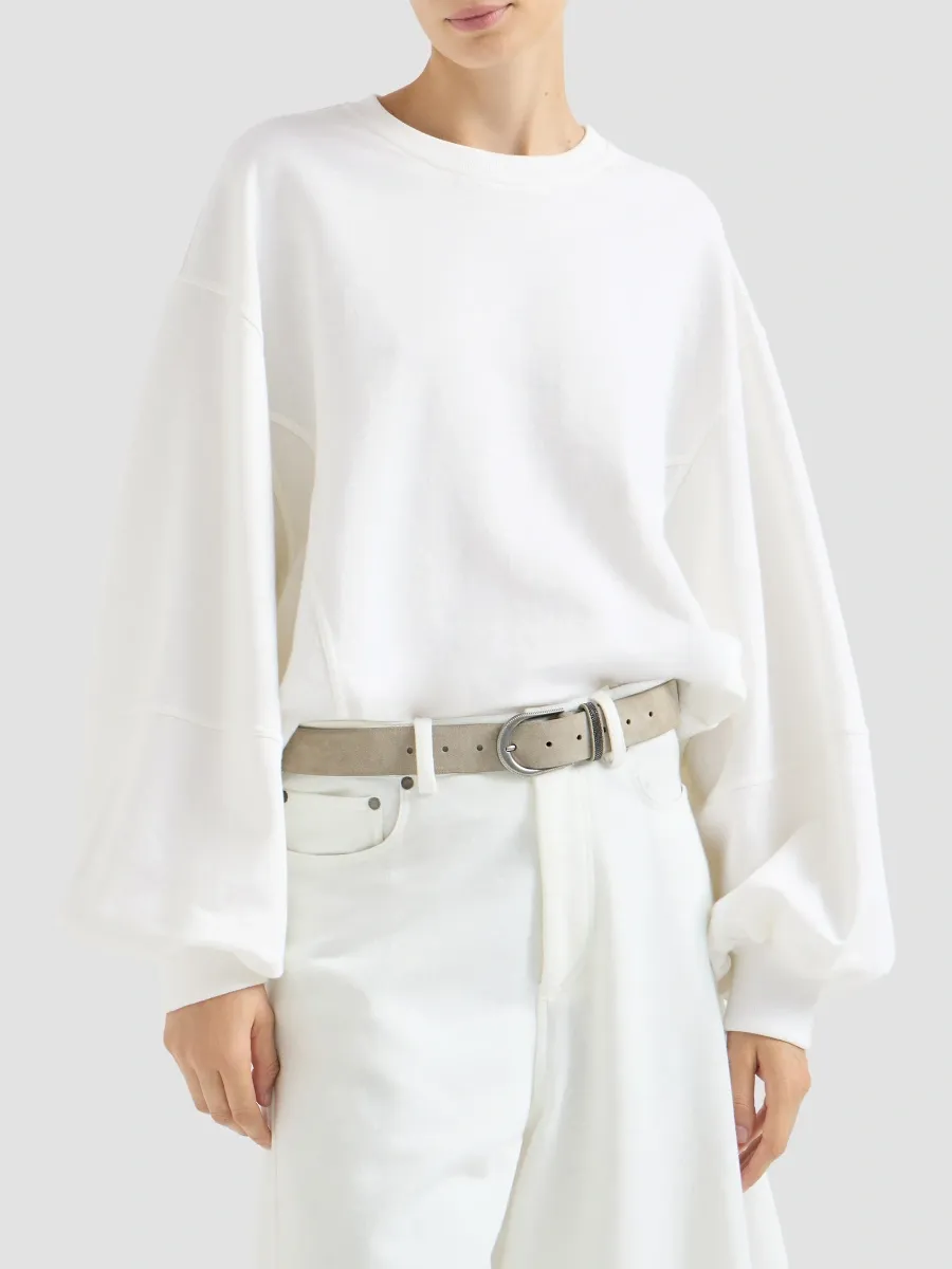 Brunello Cucinelli Women's Cotton And Linen French Terry Sweatshirt With Monili - White | Thumbnail 2 Brunello Cucinelli Women's Cotton And Linen French Terry Sweatshirt With Monili - White | Thumbnail 2