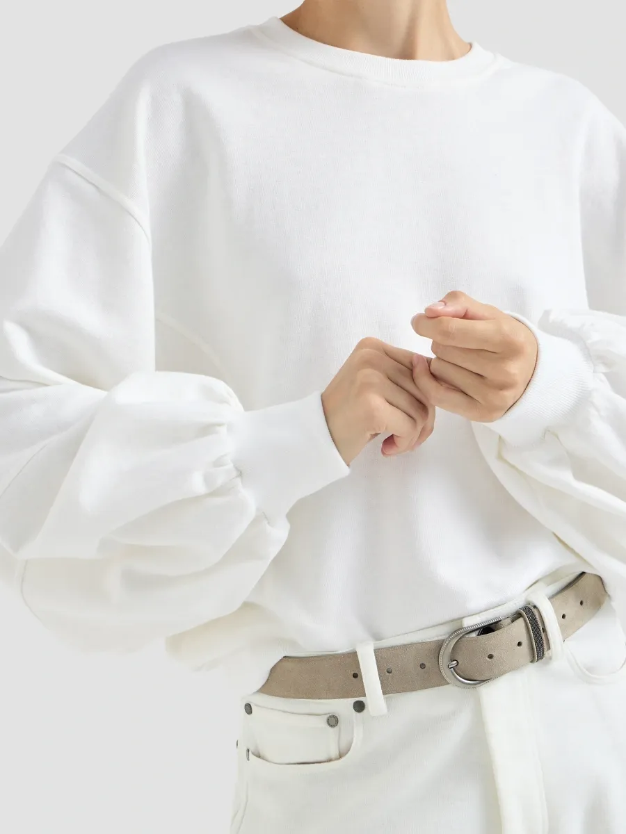 Brunello Cucinelli Women's Cotton And Linen French Terry Sweatshirt With Monili - White | Thumbnail 4 Brunello Cucinelli Women's Cotton And Linen French Terry Sweatshirt With Monili - White | Thumbnail 4