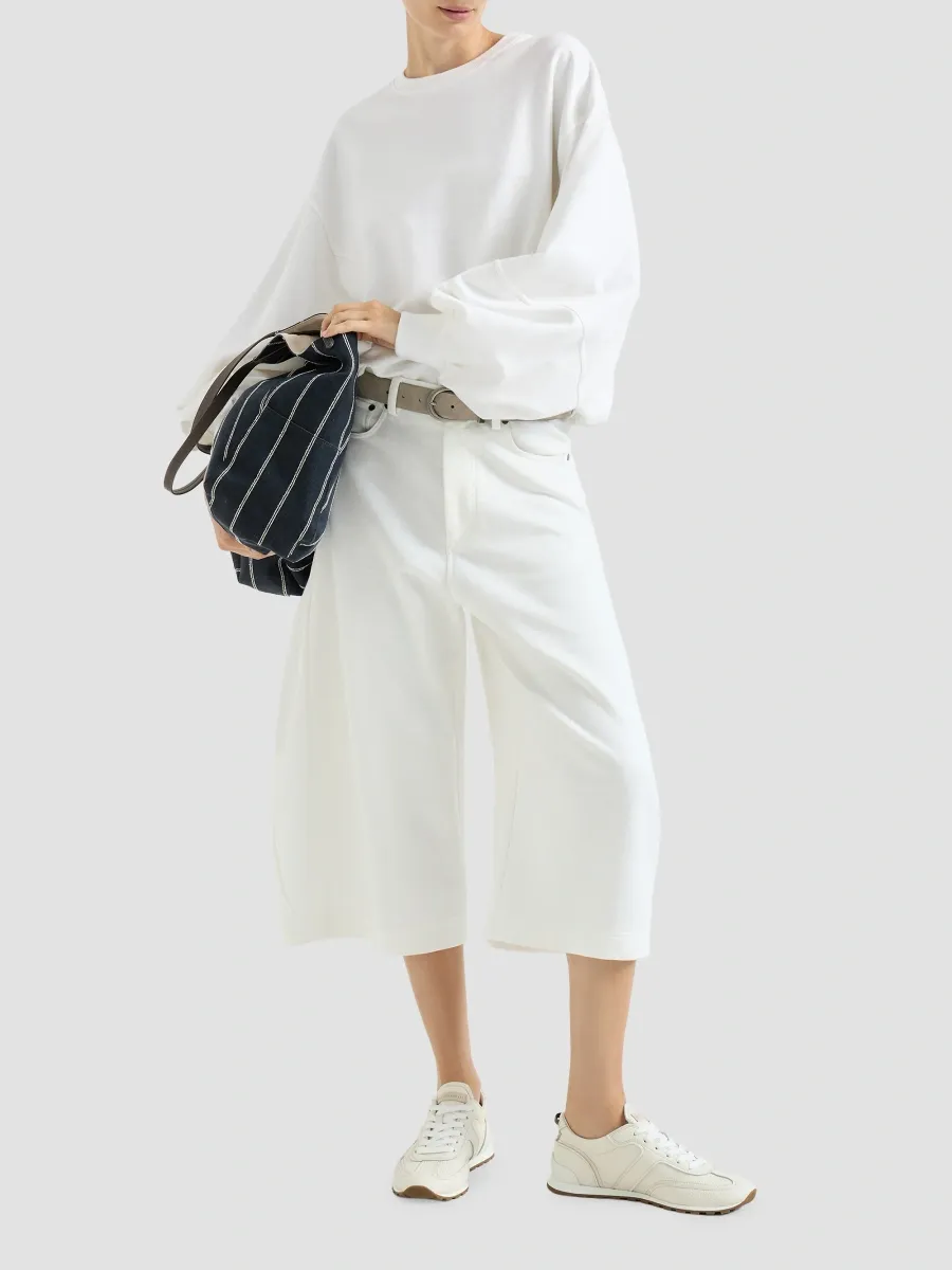 Brunello Cucinelli Women's Cotton And Linen French Terry Sweatshirt With Monili - White | Thumbnail 5 Brunello Cucinelli Women's Cotton And Linen French Terry Sweatshirt With Monili - White | Thumbnail 5