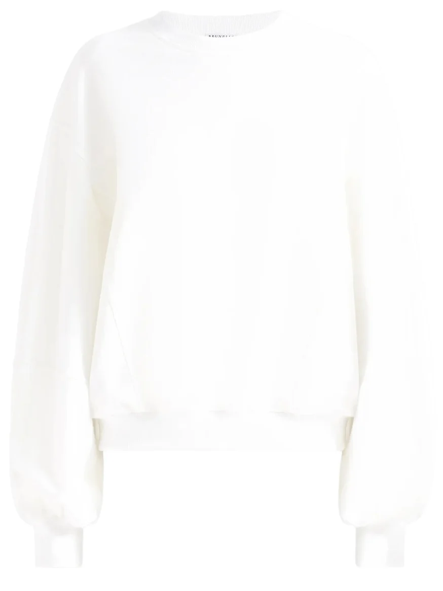 Brunello Cucinelli Women's Cotton And Linen French Terry Sweatshirt With Monili - White