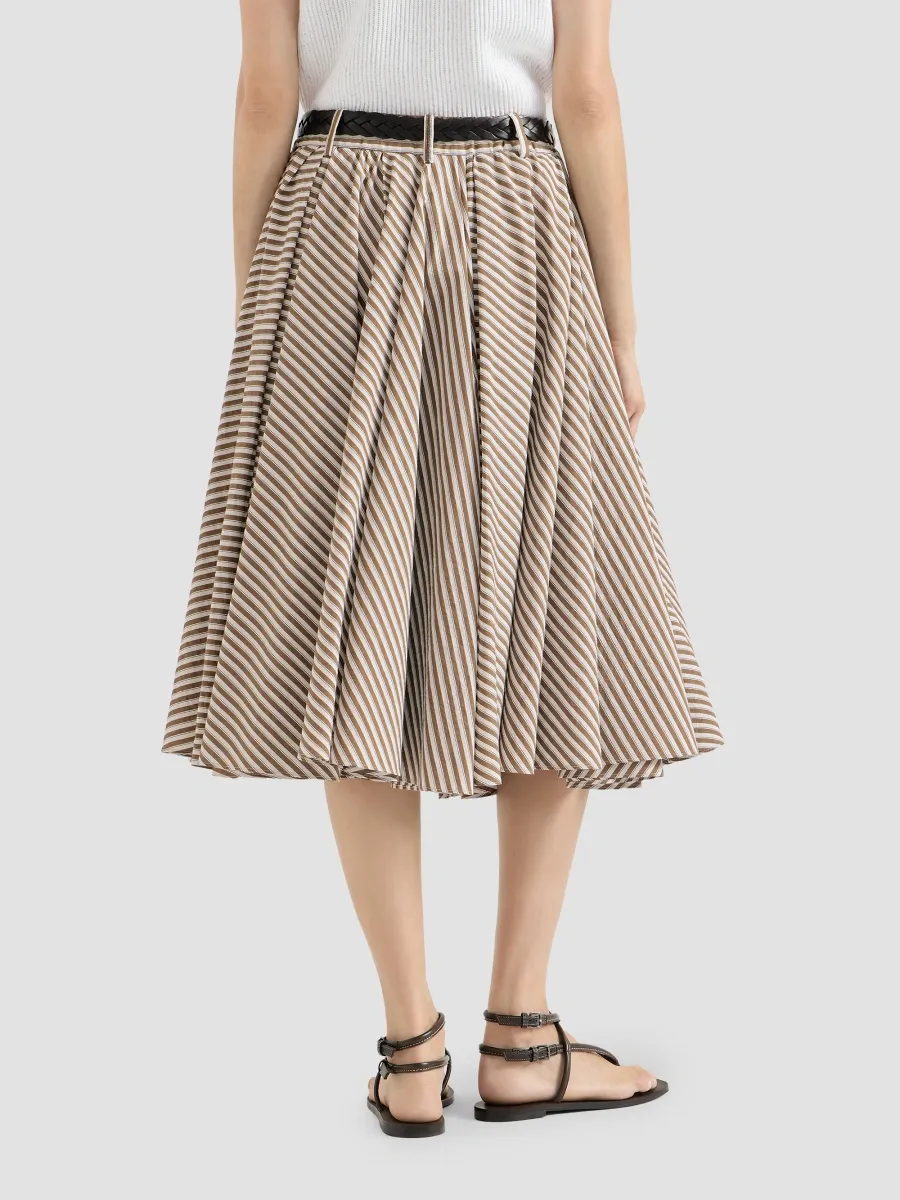 Brunello Cucinelli Women's Striped Wrinkled Poplin Pleated Skirt with Monili - Light Brown | Thumbnail 4 Brunello Cucinelli Women's Striped Wrinkled Poplin Pleated Skirt with Monili - Light Brown | Thumbnail 4