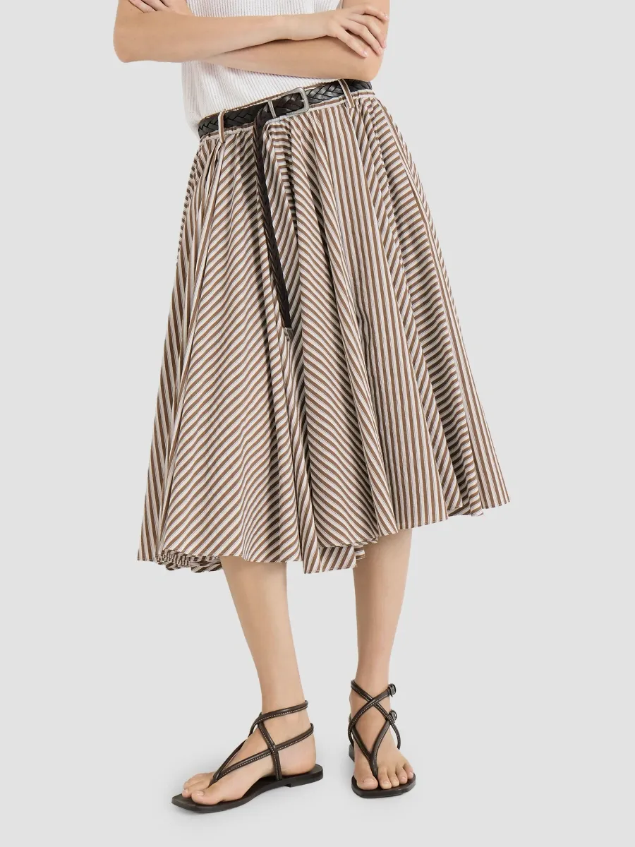 Brunello Cucinelli Women's Striped Wrinkled Poplin Pleated Skirt with Monili - Light Brown | Thumbnail 5 Brunello Cucinelli Women's Striped Wrinkled Poplin Pleated Skirt with Monili - Light Brown | Thumbnail 5