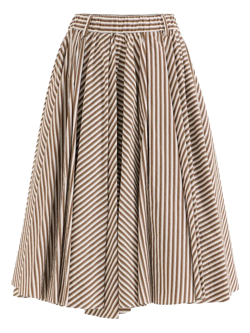 Women's Striped Wrinkled Poplin Pleated Skirt with Monili - Light Brown Women's Striped Wrinkled Poplin Pleated Skirt with Monili - Light Brown