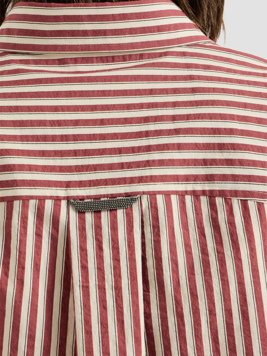 Brunello Cucinelli Women's Striped Wrinkled Poplin Shirt with Monili - Red | Thumbnail 6 Brunello Cucinelli Women's Striped Wrinkled Poplin Shirt with Monili - Red | Thumbnail 6