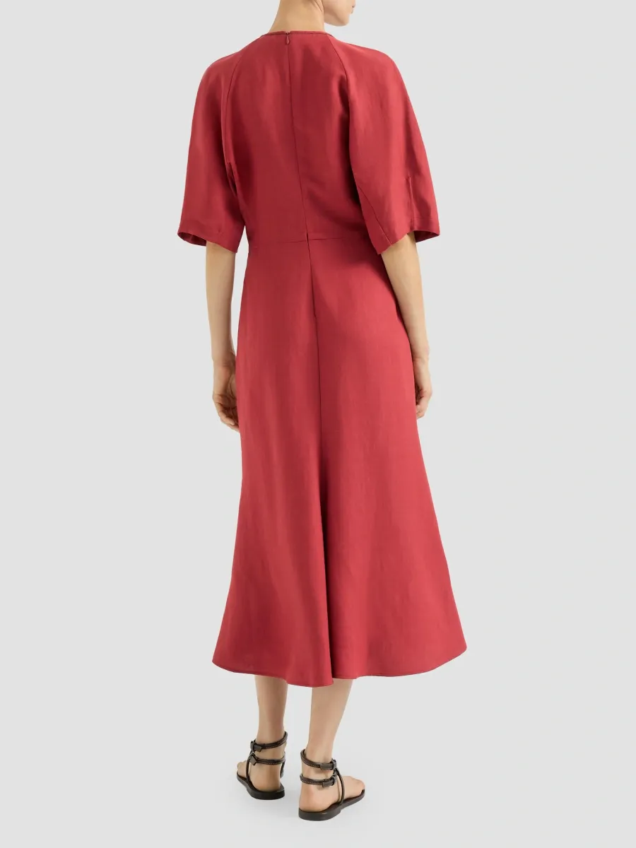 Brunello Cucinelli Women's Viscose and Linen Fluid Twill Dress with Monili - Red | Thumbnail 4 Brunello Cucinelli Women's Viscose and Linen Fluid Twill Dress with Monili - Red | Thumbnail 4