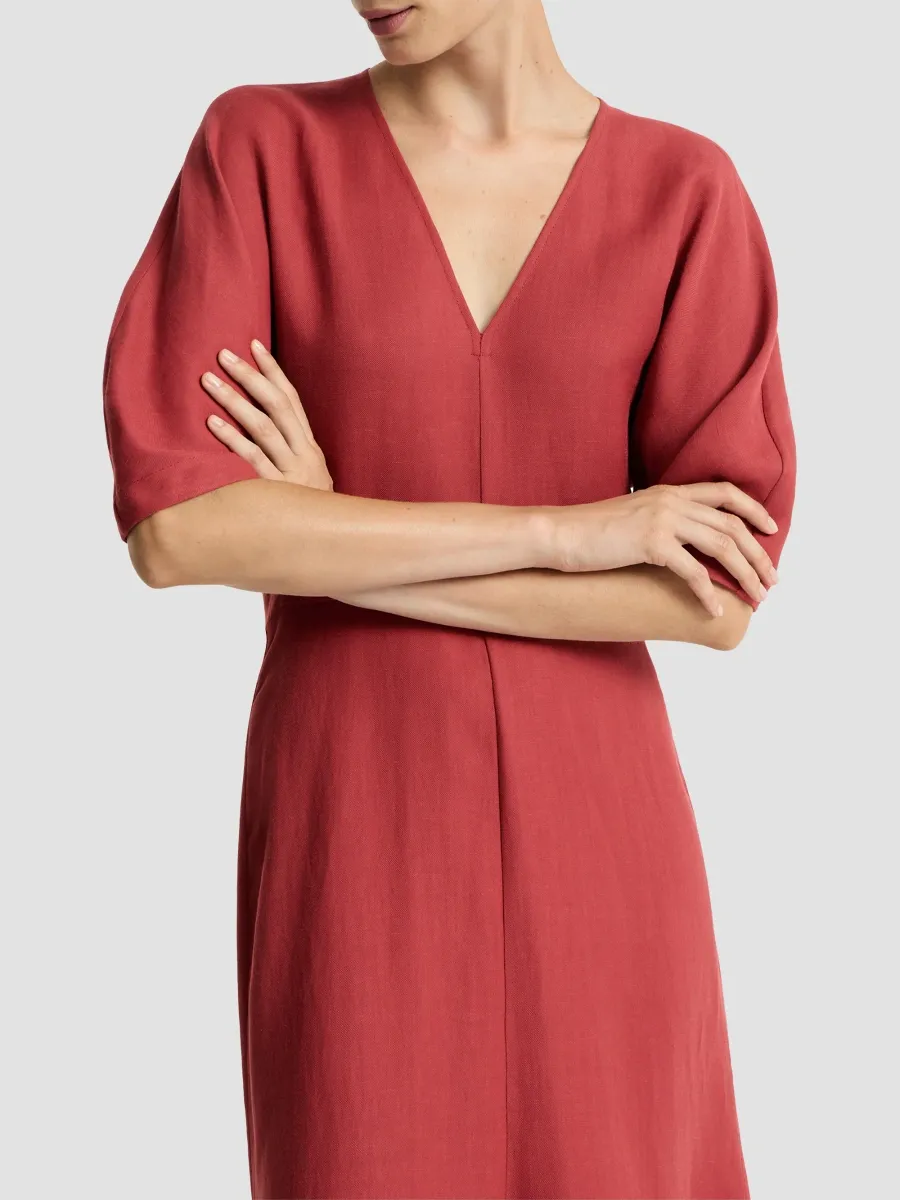 Brunello Cucinelli Women's Viscose and Linen Fluid Twill Dress with Monili - Red | Thumbnail 5 Brunello Cucinelli Women's Viscose and Linen Fluid Twill Dress with Monili - Red | Thumbnail 5