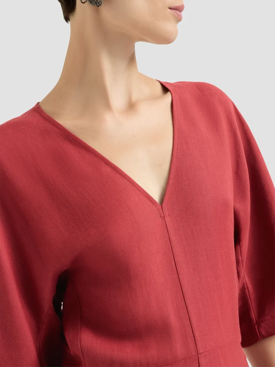 Brunello Cucinelli Women's Viscose and Linen Fluid Twill Dress with Monili - Red | Thumbnail 6 Brunello Cucinelli Women's Viscose and Linen Fluid Twill Dress with Monili - Red | Thumbnail 6