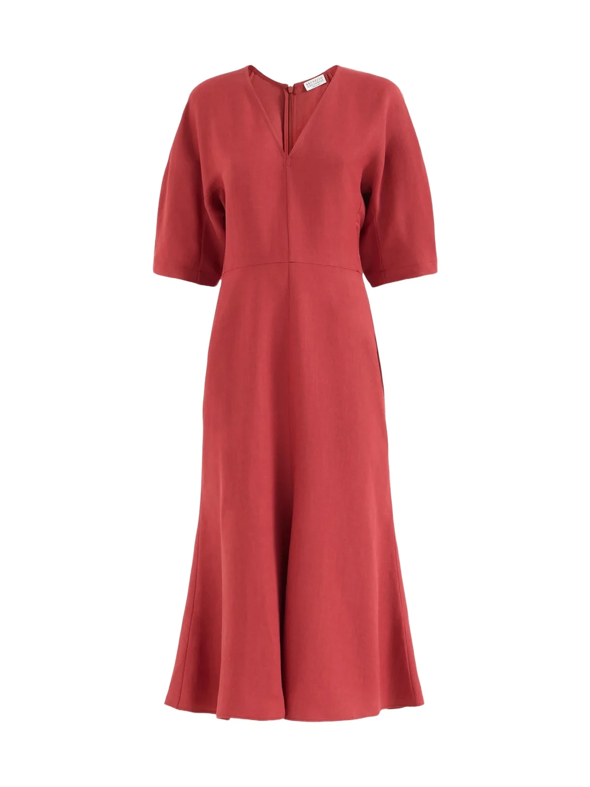 Brunello Cucinelli Women's Viscose and Linen Fluid Twill Dress with Monili - Red