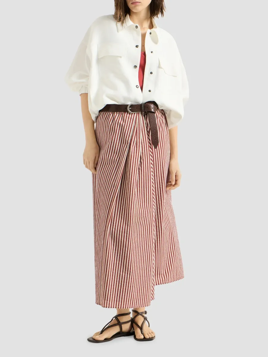 Brunello Cucinelli Women's Striped Wrinkled Poplin Sarong Skirt | Thumbnail 2 Brunello Cucinelli Women's Striped Wrinkled Poplin Sarong Skirt | Thumbnail 2