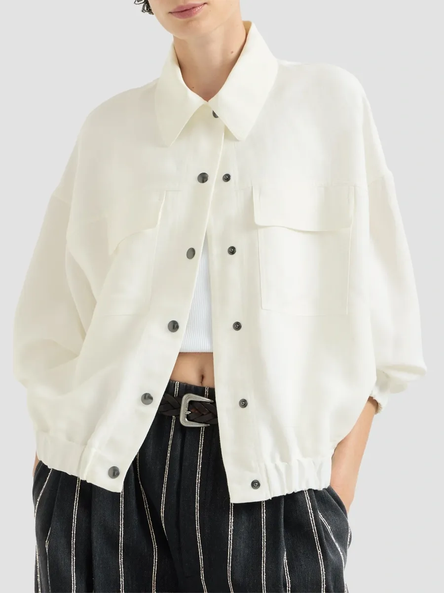 Brunello Cucinelli Women's Viscose and Linen Fluid Twill Outerwear Jacket | Thumbnail 3 Brunello Cucinelli Women's Viscose and Linen Fluid Twill Outerwear Jacket | Thumbnail 3