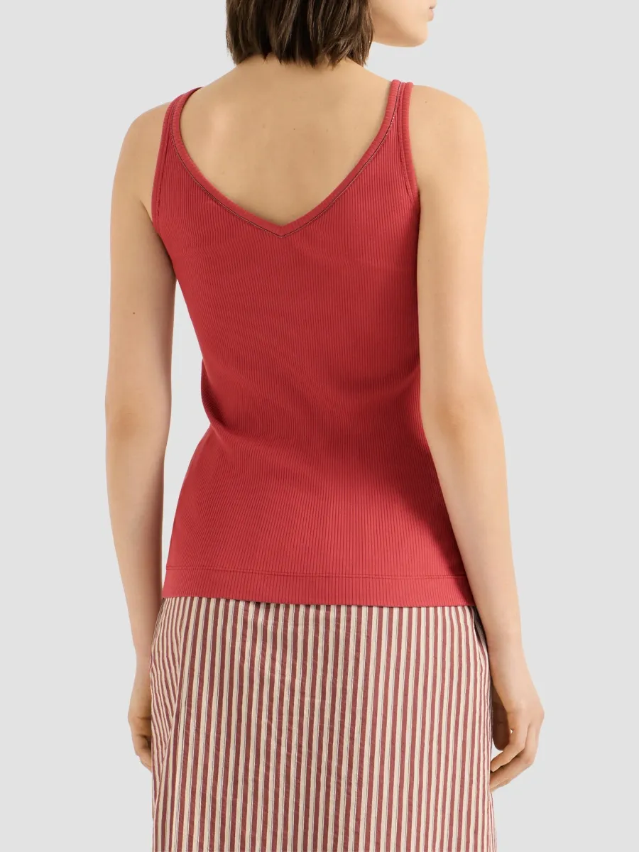 Brunello Cucinelli Women's Stretch Cotton Ribbed Jersey Top with Monili - Red | Thumbnail 4 Brunello Cucinelli Women's Stretch Cotton Ribbed Jersey Top with Monili - Red | Thumbnail 4