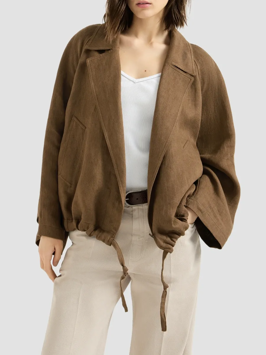 Brunello Cucinelli Women's Linen Canvas Outerwear Jacket with Monili - Brown | Thumbnail 3