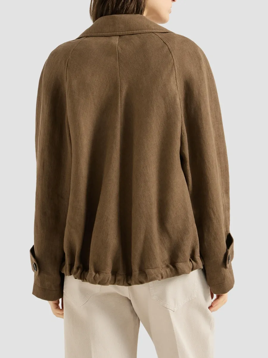 Brunello Cucinelli Women's Linen Canvas Outerwear Jacket with Monili - Brown | Thumbnail 4