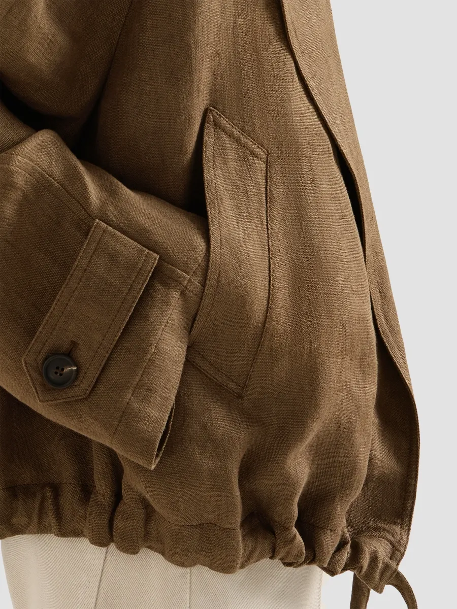 Brunello Cucinelli Women's Linen Canvas Outerwear Jacket with Monili - Brown | Thumbnail 6