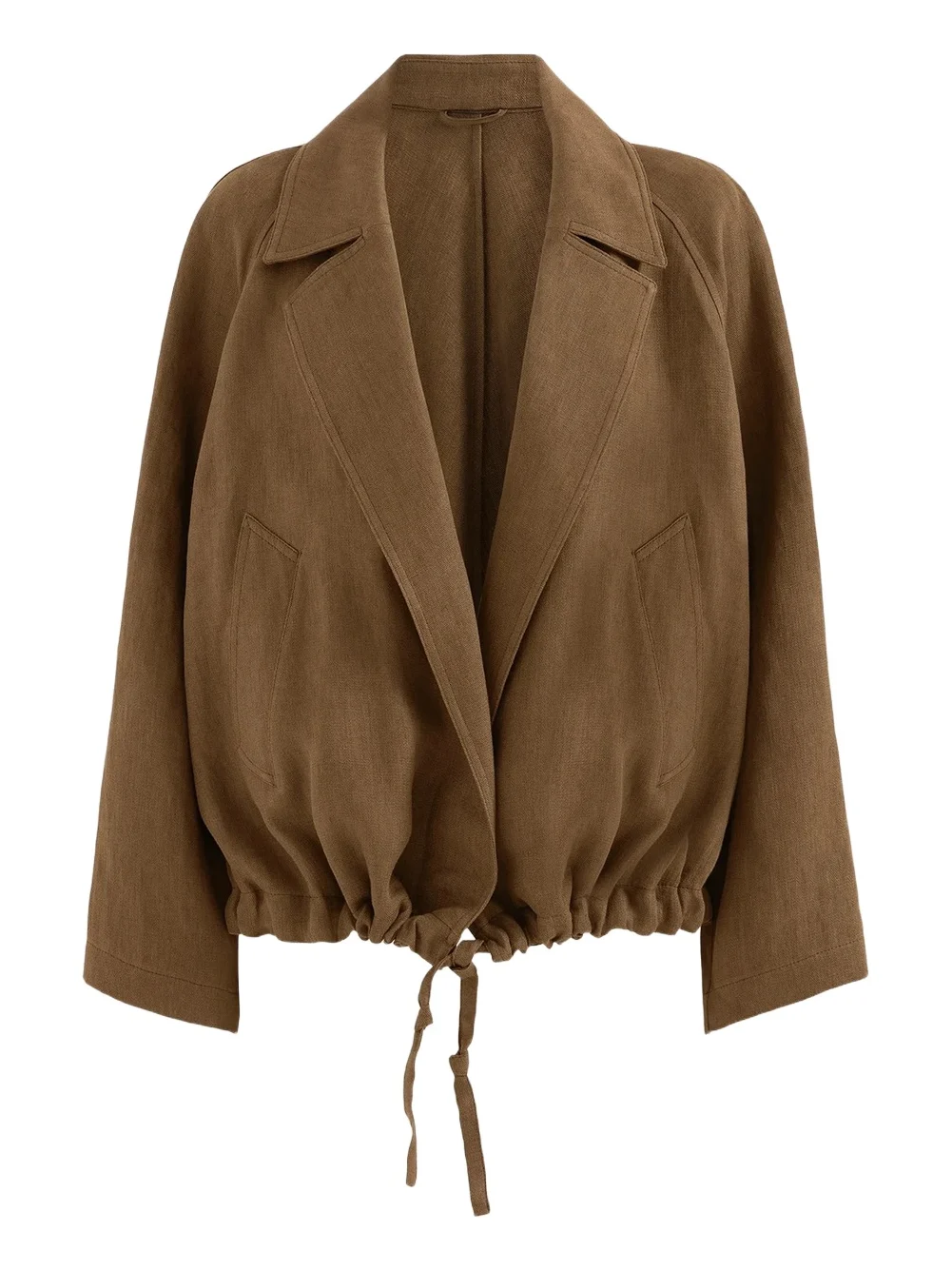 Women's Linen Canvas Outerwear Jacket with Monili - Brown Women's Linen Canvas Outerwear Jacket with Monili - Brown