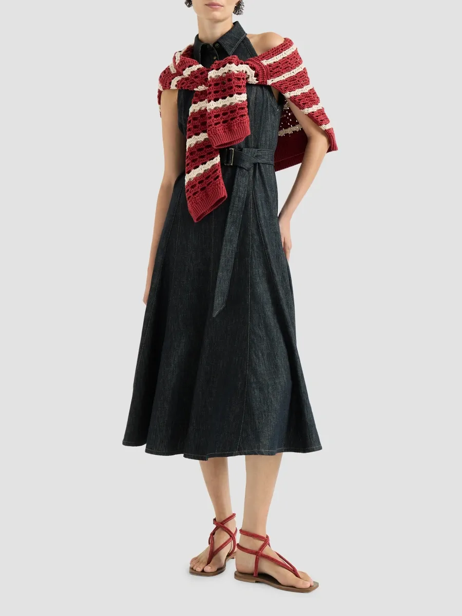 Brunello Cucinelli Women's Cotton Denim-Effect Twill Dress with Monili - Denim | Thumbnail 2 Brunello Cucinelli Women's Cotton Denim-Effect Twill Dress with Monili - Denim | Thumbnail 2