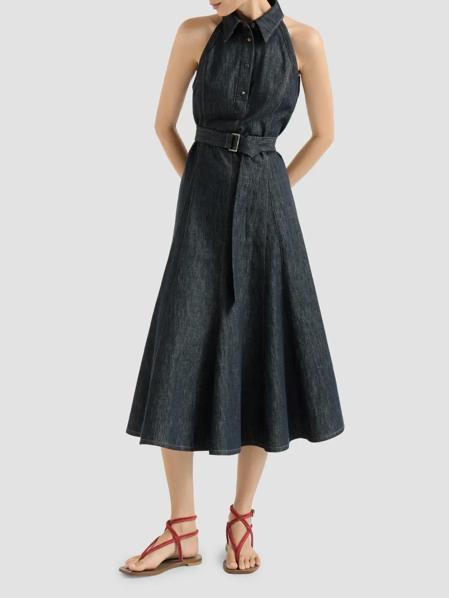 Brunello Cucinelli Women's Cotton Denim-Effect Twill Dress with Monili - Denim | Thumbnail 3 Brunello Cucinelli Women's Cotton Denim-Effect Twill Dress with Monili - Denim | Thumbnail 3