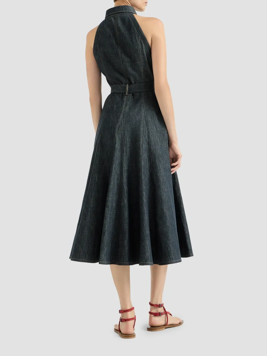 Brunello Cucinelli Women's Cotton Denim-Effect Twill Dress with Monili - Denim | Thumbnail 4 Brunello Cucinelli Women's Cotton Denim-Effect Twill Dress with Monili - Denim | Thumbnail 4