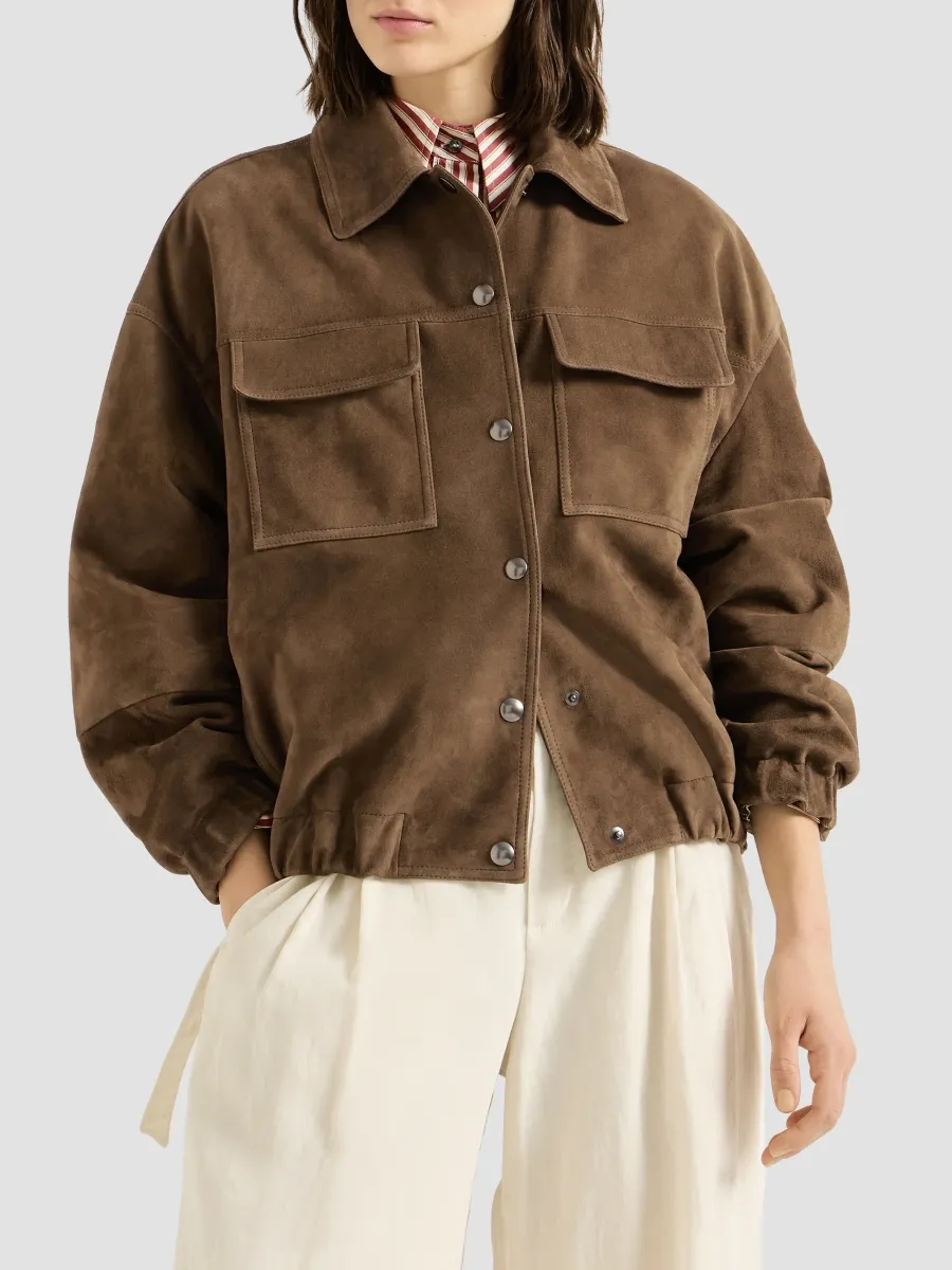 Brunello Cucinelli Women's Couture Suede Outerwear Jacket with Monili - Brown | Thumbnail 3