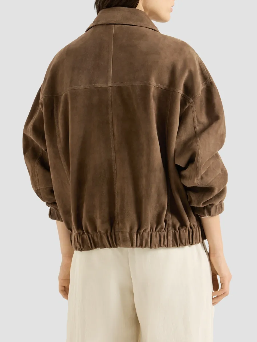 Brunello Cucinelli Women's Couture Suede Outerwear Jacket with Monili - Brown | Thumbnail 4