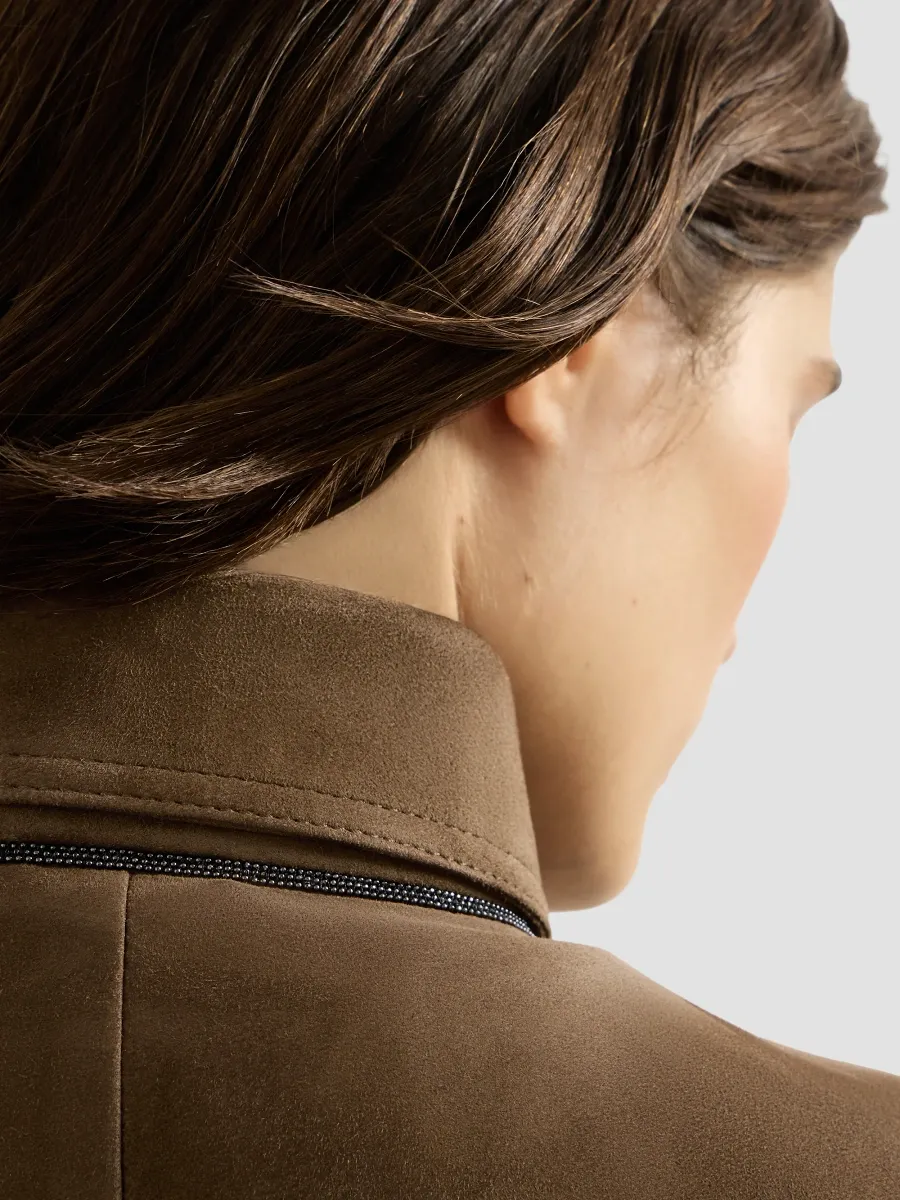Brunello Cucinelli Women's Couture Suede Outerwear Jacket with Monili - Brown | Thumbnail 5