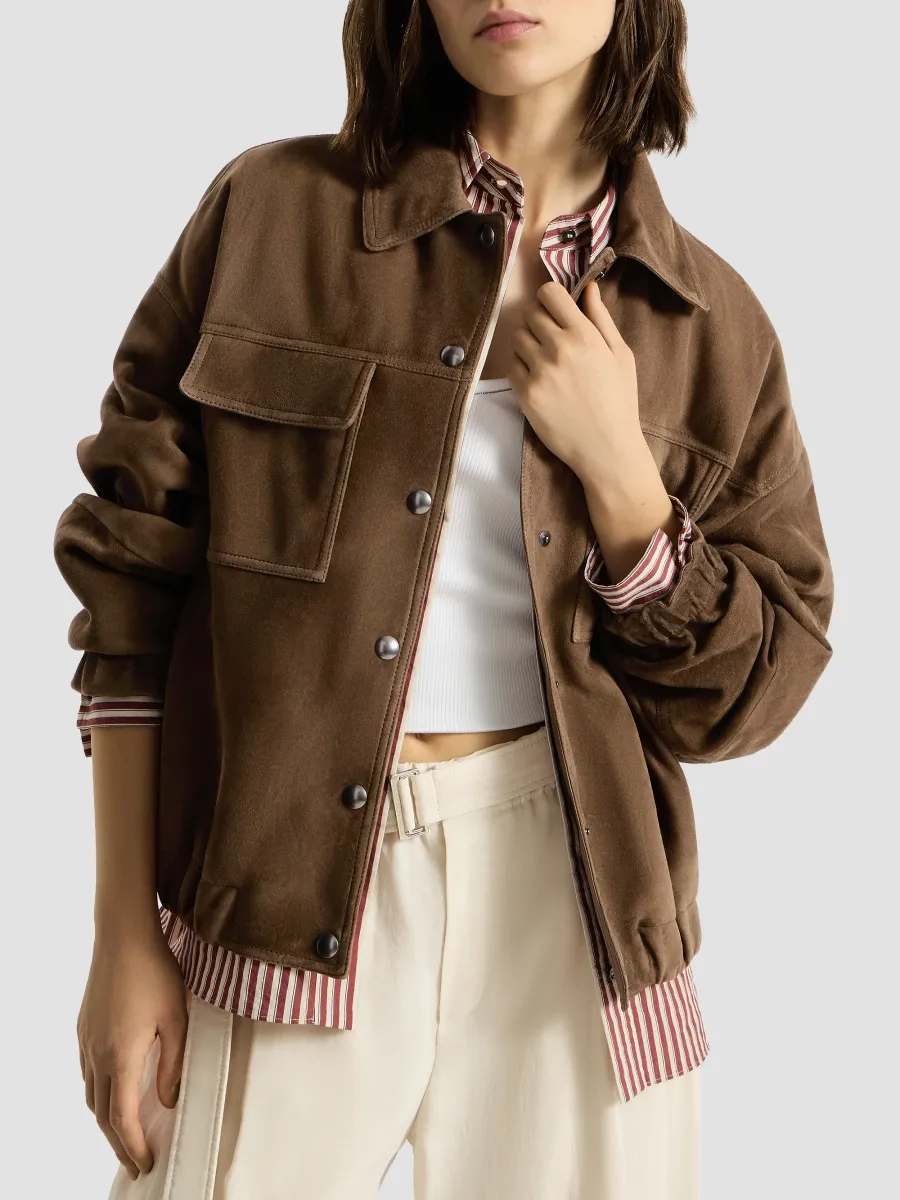 Brunello Cucinelli Women's Couture Suede Outerwear Jacket with Monili - Brown | Thumbnail 6