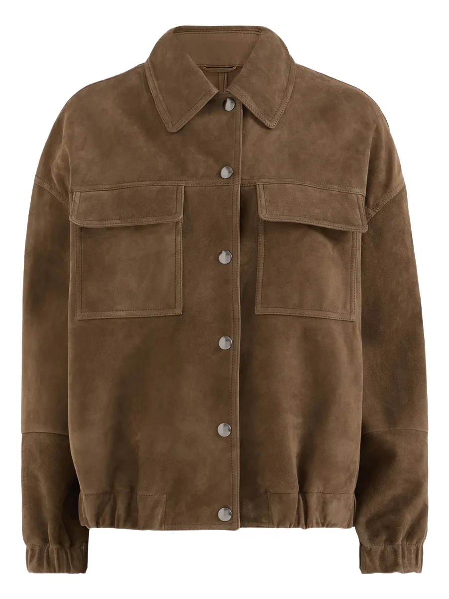 Women's Couture Suede Outerwear Jacket with Monili - Brown Women's Couture Suede Outerwear Jacket with Monili - Brown