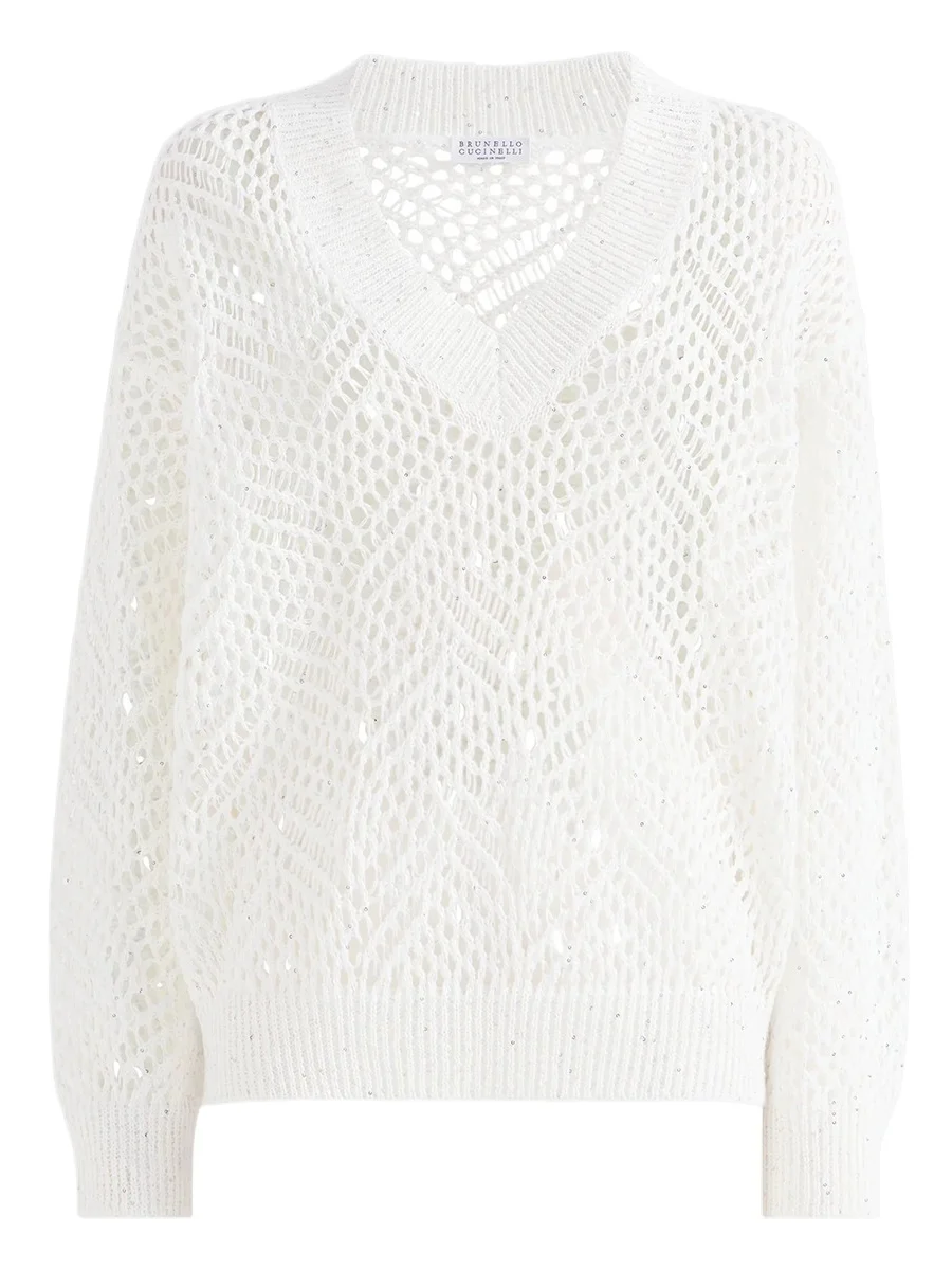 Women's Dazzling Abstract Leaf Sweater in Linen - White